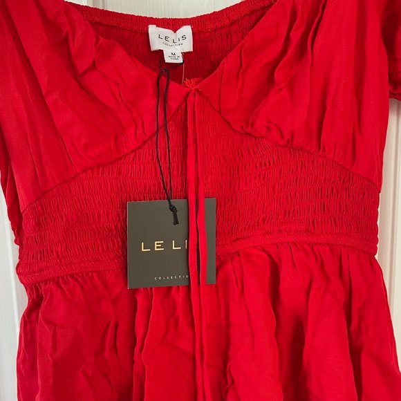 NWT Le Lis Red Puff Sleeve Tiered Romper Size Medium - Picture 5 of 16